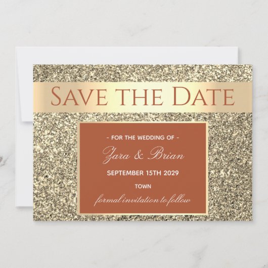 Save The Date Mariage Élégant Terracotta Or (Devant)