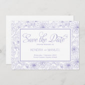 Save The Date Mariage Élégant Toile Fleurie Violet Lilas (Devant / Derrière)