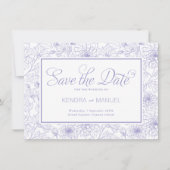 Save The Date Mariage Élégant Toile Fleurie Violet Lilas (Devant)