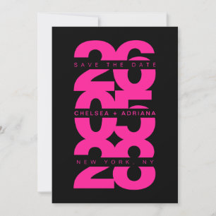 Save The Date Mariage Élégant Typographie Gras Rose Noir