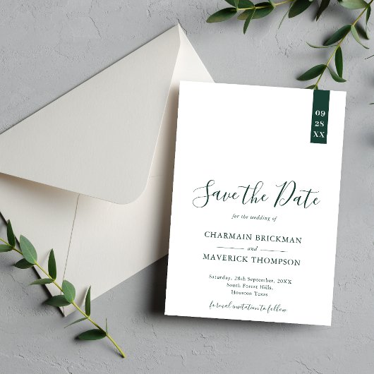Save The Date Mariage élégant vert émeraude et blanc écriture