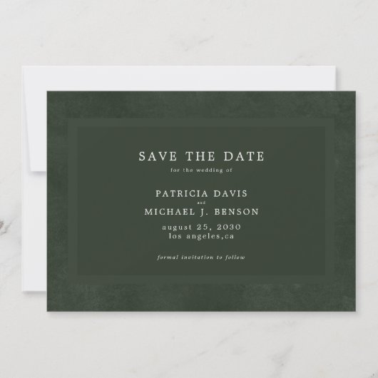 Save The Date Mariage élégant vert foncé (Devant)