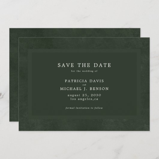 Save The Date Mariage élégant vert foncé (Devant / Derrière)