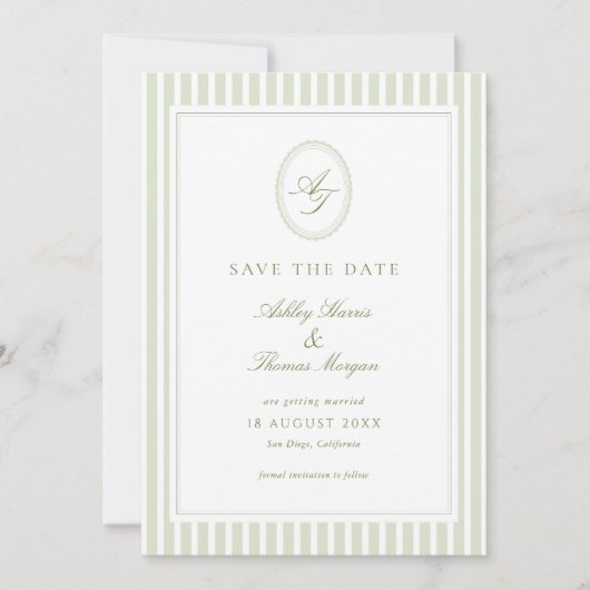 Save The Date Mariage élégant vert olive (Devant)