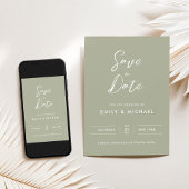 Save The Date Mariage Élégant Vert Sauge Écriture Simple
