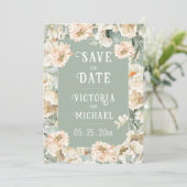 Save The Date Mariage élégant vert sauge floral (Debout devant)