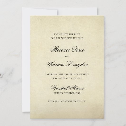 Save The Date Mariage Élégant Vintage (Devant)