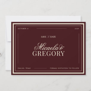 Save The Date Mariage Élégant Vintage Rétro Rouge Profond Ancien