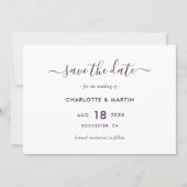 Save The Date Mariage élégant violet écriture moderne (Devant)