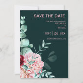 Save The Date Mariage Emerald Green Watercolor Bourgogne Fleurs (Devant)