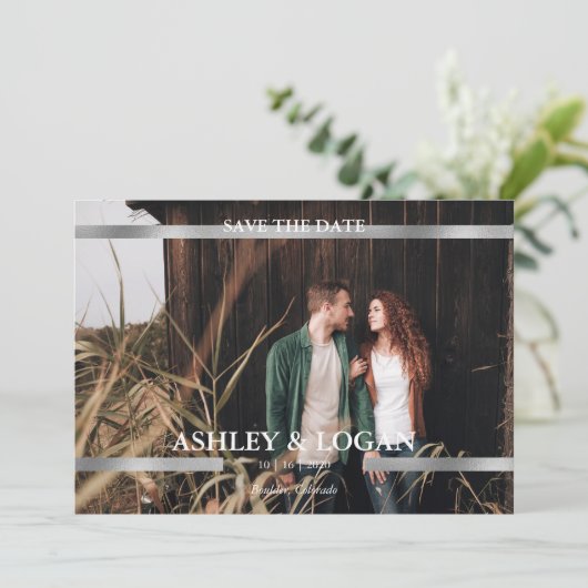 Save The Date Mariage en argent imprimé moderne Enregistrer la d (Debout devant)