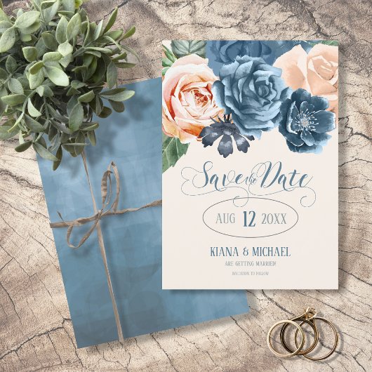 Save The Date Mariage en bleu rose/pêche Enregistrer la date ID5