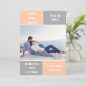 Save The Date Mariage en bloc de couleur gris et bracelet couleu (Debout devant)