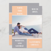 Save The Date Mariage en bloc de couleur gris et bracelet couleu (Devant / Derrière)
