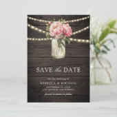 Save The Date Mariage en bois avec photo de pot Mason à fleurs r (Debout devant)