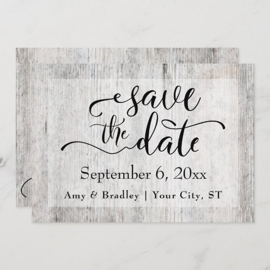 Save The Date Mariage en bois Patiné gris rustique Enregistrer l (Devant / Derrière)