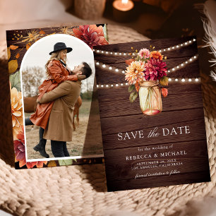 Save The Date Mariage en Bois Photo Jar Mason Automne Bourgogne