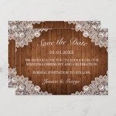 Save The Date Mariage en bois rustique et dentelle blanche (Devant / Derrière)