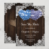 Save The Date Mariage en Bois Rustique Fleur Hydrangea Violet Bl (Devant / Derrière)