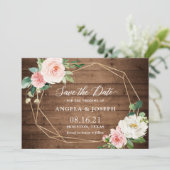 Save The Date Mariage en bois rustique rose pâle géométrique (Debout devant)