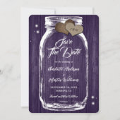 Save The Date Mariage en bois rustique violet Mason Jar (Devant)