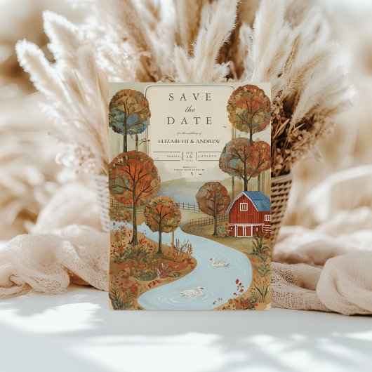 Save The Date Mariage en bord de lac de la ferme d'automne rusti