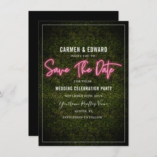 Save The Date Mariage en Boxwood Pink Neon Enregistrer La Date (Devant / Derrière)