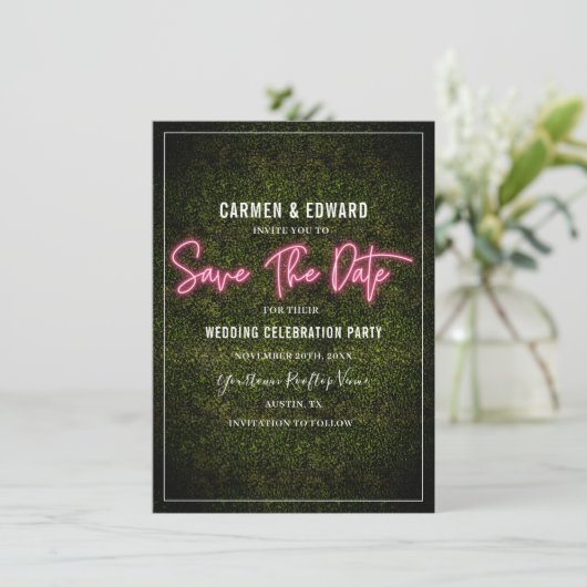 Save The Date Mariage en Boxwood Pink Neon Enregistrer La Date (Debout devant)