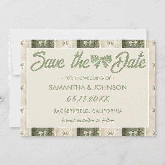 Save The Date Mariage en denim rustique vert sauge (Devant)