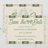 Save The Date Mariage en denim rustique vert sauge (Devant / Derrière)