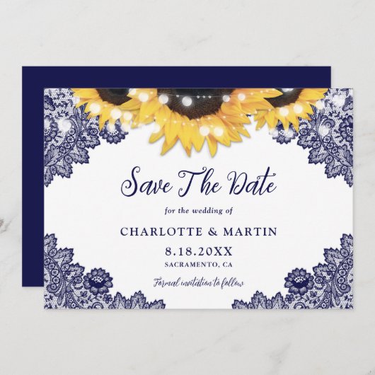 Save The Date Mariage en dentelle de tournesol rustique (Devant / Derrière)
