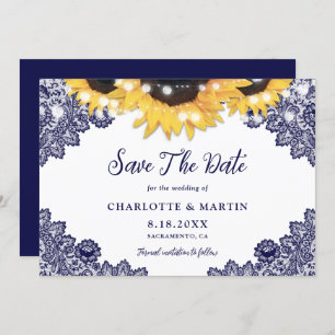 Save The Date Mariage en dentelle de tournesol rustique