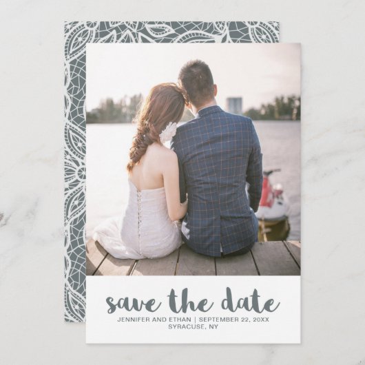 Save The Date Mariage en dentelle Enregistrer la photo de la dat (Devant / Derrière)