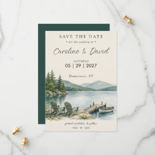Save The Date Mariage en extérieur au bord d'un lac, aquarelle e