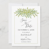 Save The Date Mariage en feuillage vert botanique Enregistrer la (Devant)