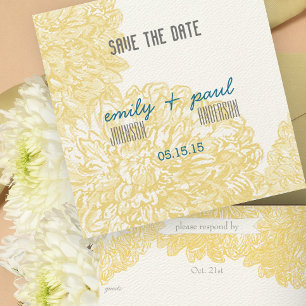 Save The Date Mariage en fleur Dahlia jaune Iris