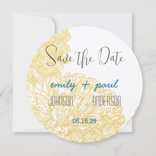 Save The Date Mariage en fleur Dahlia jaune Iris (Devant)