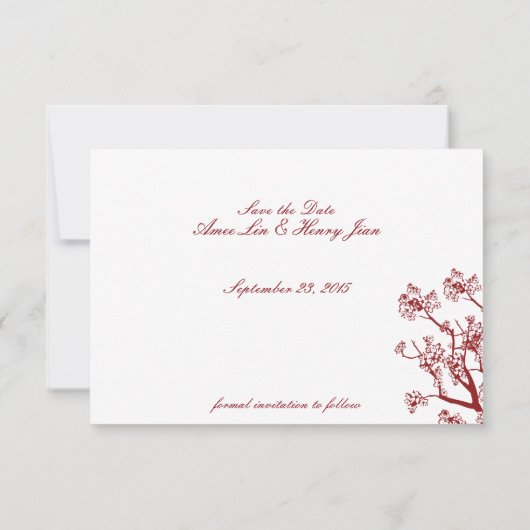 Save The Date Mariage en fleurs de cerisier rouge Enregistrer le (Dos)