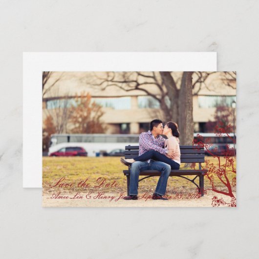 Save The Date Mariage en fleurs de cerisier rouge Enregistrer le (Devant / Derrière)