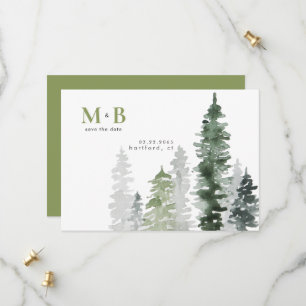 Save The Date Mariage en forêt de couleur vert mousse