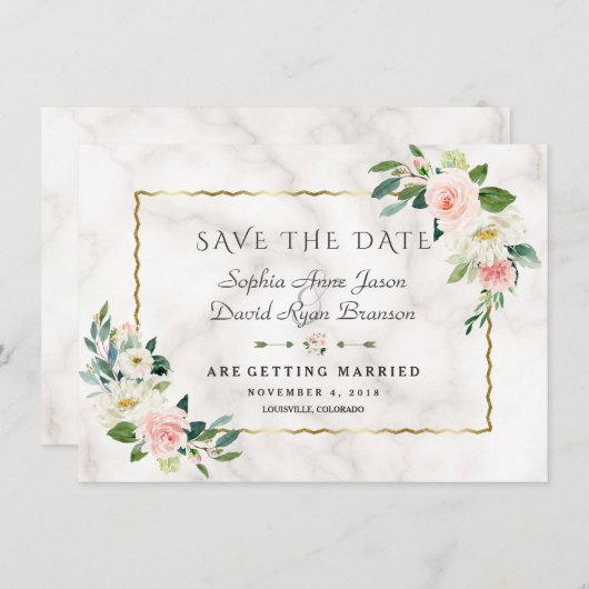 Save The Date Mariage en marbre à cadre doré de luxe (Devant / Derrière)