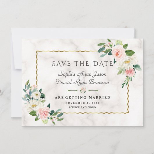 Save The Date Mariage en marbre à cadre doré de luxe (Devant)