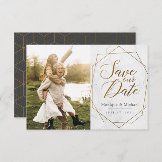 Save The Date Mariage en marbre Art Déco Géométrique Or moderne (Devant / Derrière)