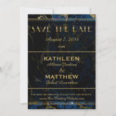 Save The Date Mariage en marbre bleu marine et (Faux) or (Devant)