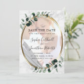 Save The Date Mariage en marbre Eucalyptus Photo Gold Frame (Debout devant)