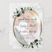 Save The Date Mariage en marbre Eucalyptus Photo Gold Frame (Devant / Derrière)