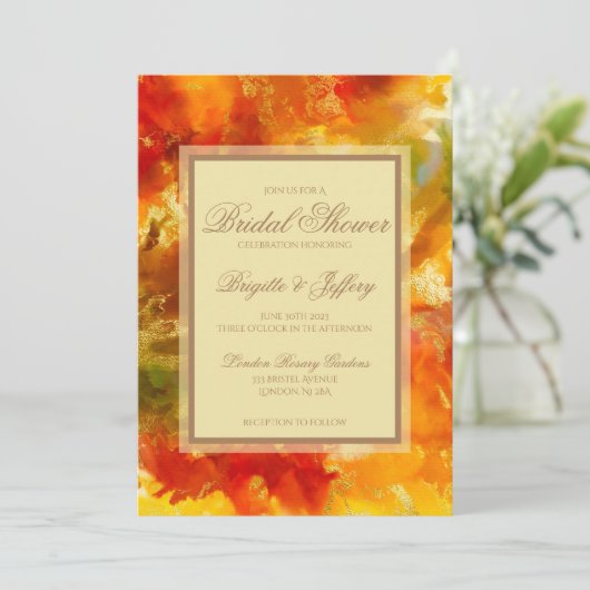 Save The Date Mariage en marbre rouge, orange, or, jaune (Debout devant)