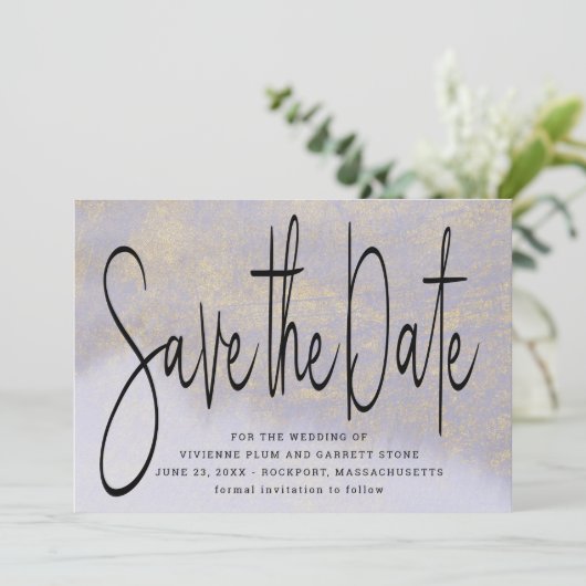 Save The Date Mariage en or violet Enregistrer la date Invitatio (Debout devant)