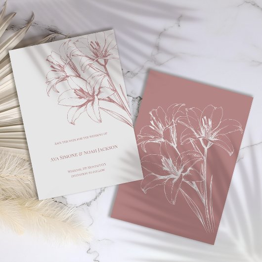 Save The Date Mariage en plan rose Lily