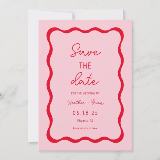 Save The Date Mariage en rouge et rose rétro Enregistrer la date (Devant)